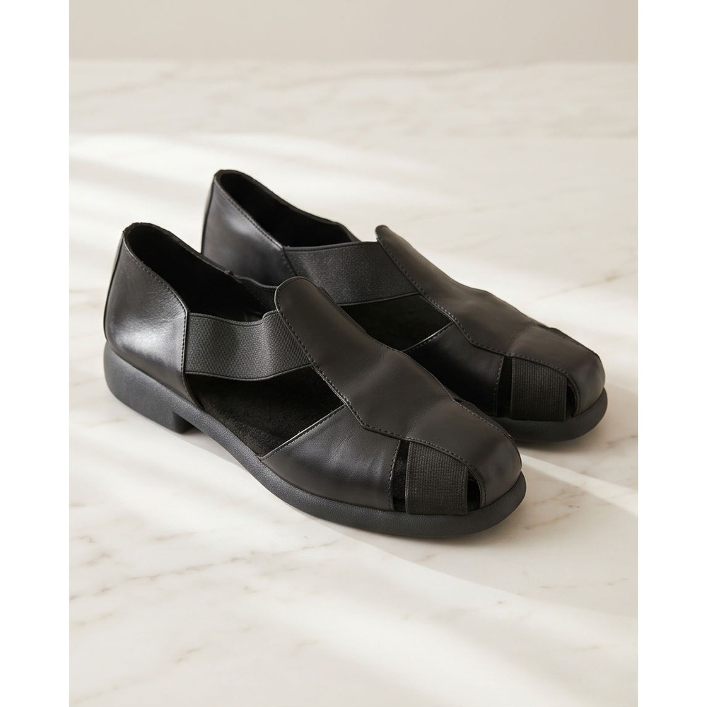 Aerosoles 7.5M 4Give Black Leather Elastic Strap Slip On Loafers Shoes Womens